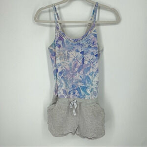 Ivivva Camp Hardly Wait Romper floral blue gray Sz‎ 12